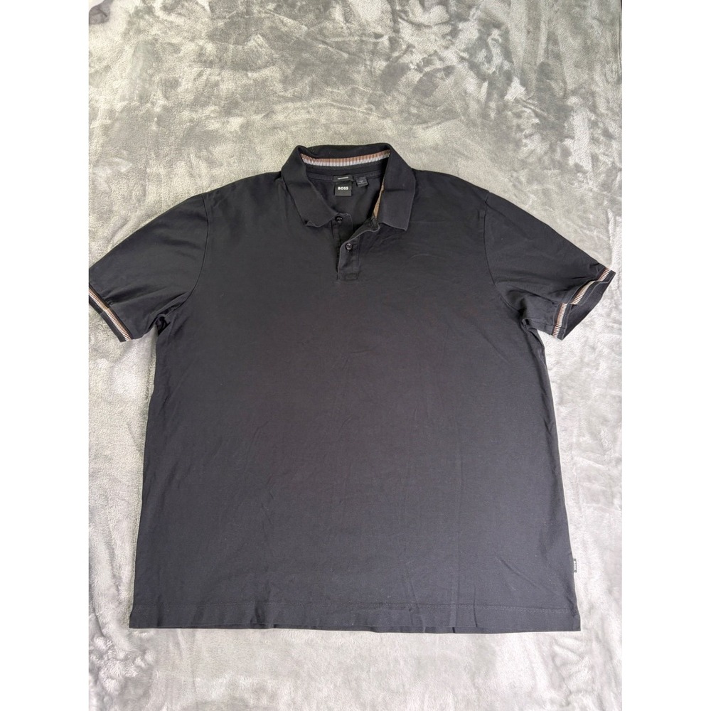 Hugo Boss Mercerised Men's Polo XXL Black Three-button Placket Shirt Cotton Fit